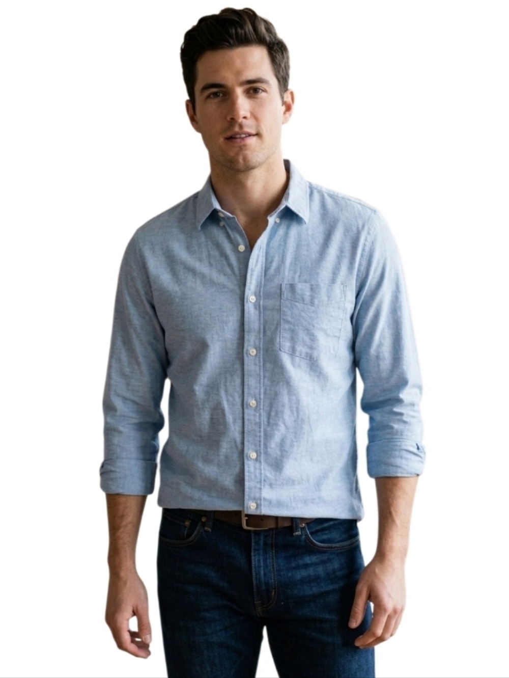 EVEN TIDE Kyle Soft Blue Button Down Chambray Shirt Regular Fit with Pocket NWT